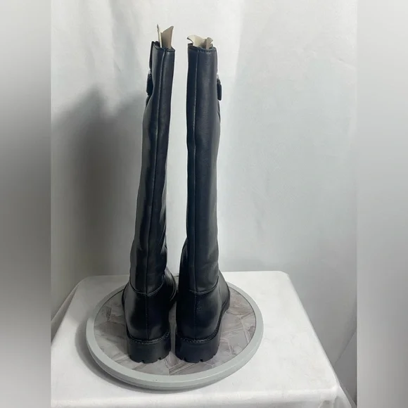 Steve Madden Leary Black Leather Tall Lug Sole Boots Size 9M - Picture 4 of 12